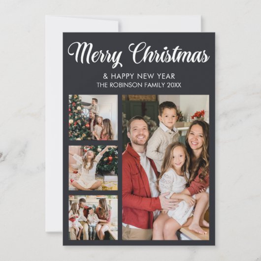 Modern Christmas family photo collage 招待状 (正面)
