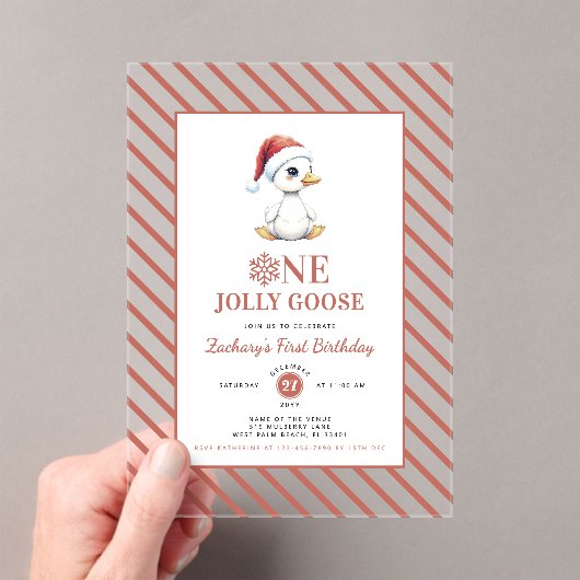 Modern Christmas First Birthday One Jolly Goose アクリル招待状 (インサイチュ (ポータブル))
