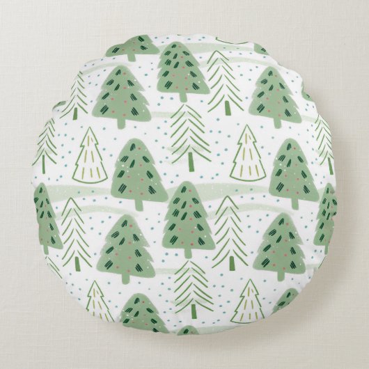 Modern Christmas Forest Olive green pattern ラウンドクッション (正面)