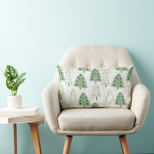 Modern Christmas Forest Olive green pattern ランバークッション (椅子)