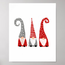 Modern Christmas Gnomies Nordic Red Gray White ポスター