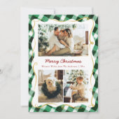 Modern Christmas Green Gingham Pattern 3 Photo シーズンカード (正面)