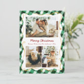 Modern Christmas Green Gingham Pattern 3 Photo シーズンカード (スタンド正面)