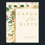 Modern Christmas Greenery | Cream Cards and Gifts  ポスター<br><div class="desc">This modern Christmas greenery | cream cards and gifts poster is perfect for your simple boho winter wedding. Designed with geometric faux gold foil and minimalist botanical watercolor with touches of green eucalyptus and red winterberry. All on a classic cream background. These elements give it a modern yet elegant feel...</div>