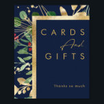 Modern Christmas Greenery | Navy Cards and Gifts P ポスター<br><div class="desc">This modern Christmas greenery | navy cards and gifts poster is perfect for your simple boho winter wedding. Designed with geometric faux gold foil and minimalist botanical watercolor with touches of green eucalyptus and red winterberry. All on a classic navy blue background. These elements give it a modern yet elegant...</div>
