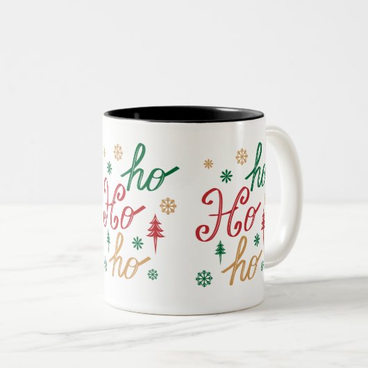 Modern Christmas Ho Ho Ho Script Pattern ツートーンマグカップ (正面右)