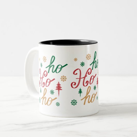 Modern Christmas Ho Ho Ho Script Pattern ツートーンマグカップ (正面左)