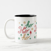 Modern Christmas Ho Ho Ho Script Pattern ツートーンマグカップ (左)