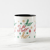 Modern Christmas Ho Ho Ho Script Pattern ツートーンマグカップ (中央)