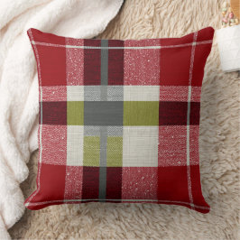 Modern Christmas Holiday Plaid Throw Pillow クッション