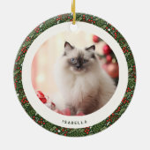 Modern Christmas Holly Foliage 2 Photos セラミックオーナメント (裏面)