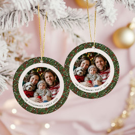 Modern Christmas Holly Foliage 2 Sided Photo セラミックオーナメント