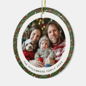 Modern Christmas Holly Foliage 2 Sided Photo セラミックオーナメント (左)