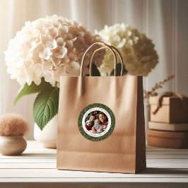 Modern Christmas Holly Foliage Photo Sticker ラウンドシール