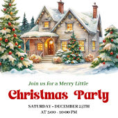 Modern christmas house invite red green minimal 招待状