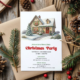 Modern christmas house invite red green minimal 招待状