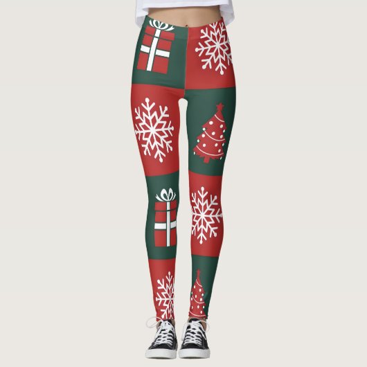 Modern Christmas Icons Pattern Leggings レギンス (正面)