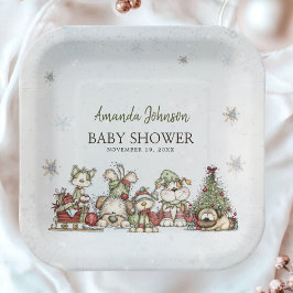 Modern Christmas Lights Puppy Baby Shower ペーパープレート