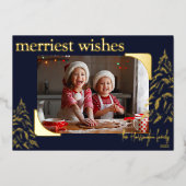 Modern Christmas Merriest Wishes | Photo Metallic  箔シーズンカード (正面)