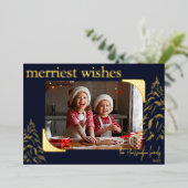 Modern Christmas Merriest Wishes | Photo Metallic  箔シーズンカード (立ち正面)