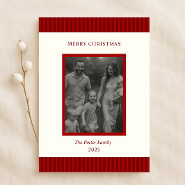 Modern Christmas Minimal Family Photo Red Chic シーズンカード