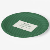 Modern Christmas Minimal Holiday Green Stripes ペーパープレート (アングル)