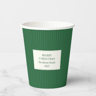 Modern Christmas Minimal Holiday Green Stripes 紙コップ