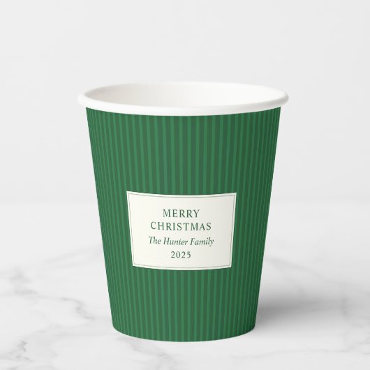 Modern Christmas Minimal Holiday Green Stripes 紙コップ (正面)