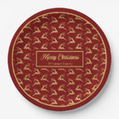 Modern Christmas Paper Plates Red & Gold Reindeer ペーパープレート (正面)