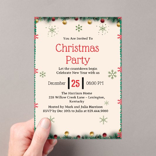 Modern Christmas Party Invitation Template アクリル招待状 (インサイチュ (ポータブル))