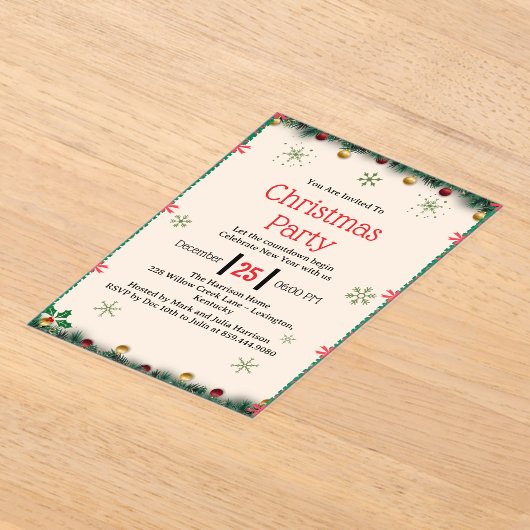 Modern Christmas Party Invitation Template アクリル招待状 (レイダウン)