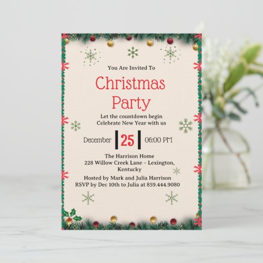 Modern Christmas Party Invitation Template 招待状 (スタンド正面)