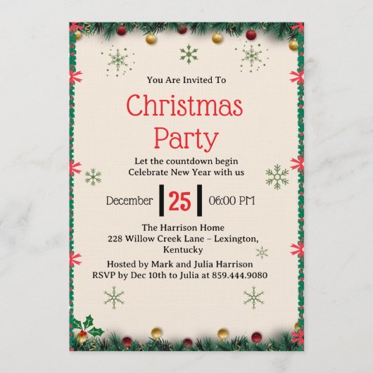 Modern Christmas Party Invitation Template 招待状 (正面)