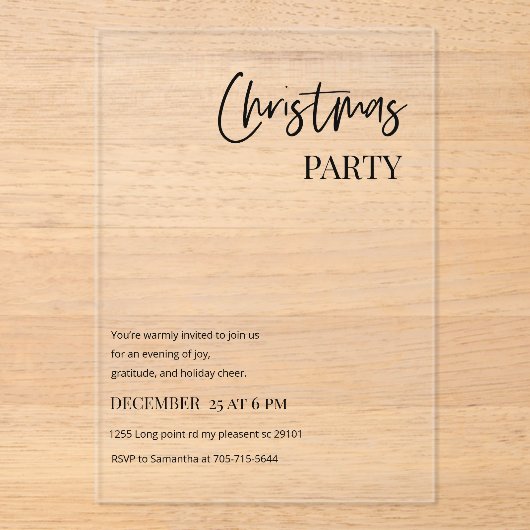 Modern Christmas Party Minimal アクリル招待状 (正面)