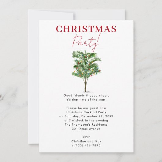 Modern Christmas Party Tropical Palm Tree 招待状 (正面)