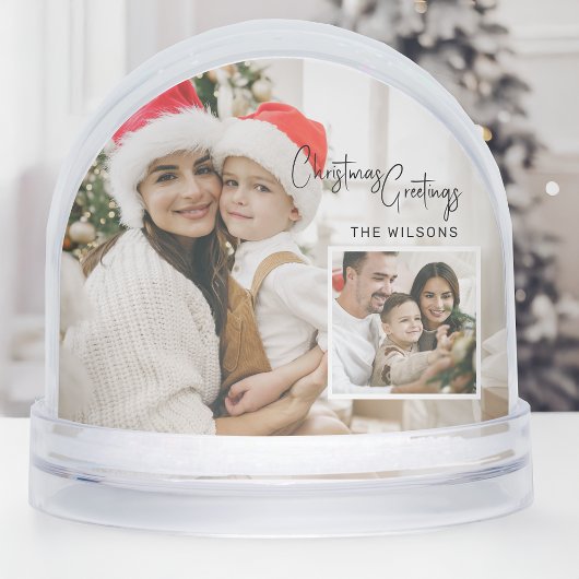 Modern Christmas Photo Card with Inset Snow Globe