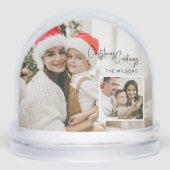 Modern Christmas Photo Card with Inset Snow Globe (正面)