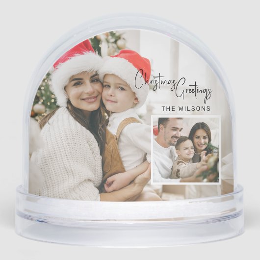 Modern Christmas Photo Card with Inset Snow Globe (正面)