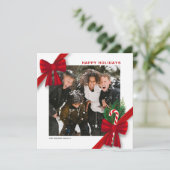 Modern Christmas Photo Card with Red Bows シーズンカード (スタンド正面)