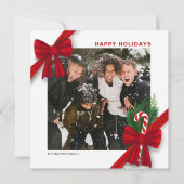 Modern Christmas Photo Card with Red Bows シーズンカード (正面)