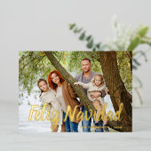 Modern Christmas Photo Feliz Navidad Gold 箔シーズンカード (立ち正面)