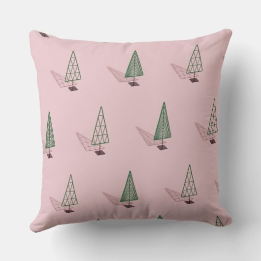 Modern Christmas Pillow in Pink & Green クッション (裏面)