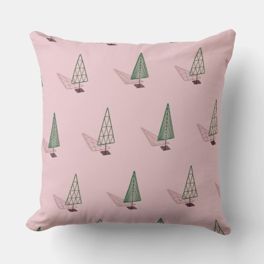 Modern Christmas Pillow in Pink & Green クッション (正面)