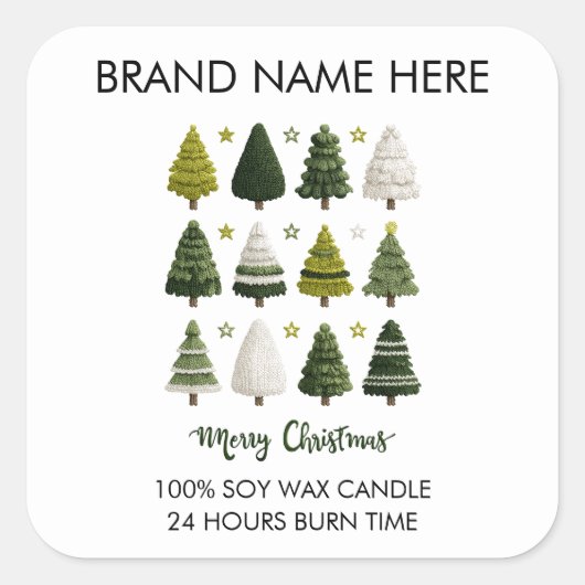 Modern Christmas Pine Trees Candle Labels スクエアシール (正面)