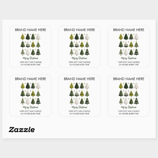Modern Christmas Pine Trees Candle Labels スクエアシール (シート)