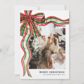Modern Christmas Plaid Bow Family Photo  Holiday C シーズンカード (正面)