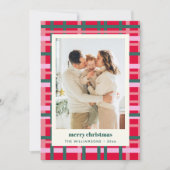 Modern Christmas Plaid Red Green Vertical 2 Photo シーズンカード (正面)