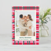 Modern Christmas Plaid Red Green Vertical Photo シーズンカード (スタンド正面)