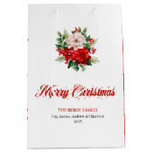 Modern Christmas Poinsettia Editable Gift Bags ミディアムペーパーバッグ (正面)