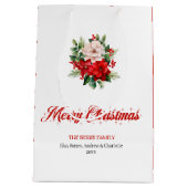 Modern Christmas Poinsettia Editable Gift Bags ミディアムペーパーバッグ (裏面)